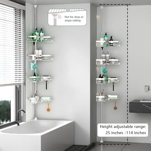 DAOYA Corner Shower Caddy Tension Pole - Chrome Tension Rod Shower Caddy - Image 6