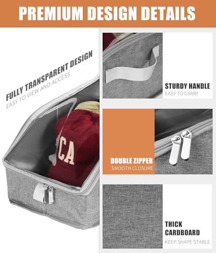 Livelab Hat Organizer for Baseball Caps, Hat Storage Boxes, Grey 2Pcs - Image 6