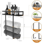 Towel Racks for Bathroom Wall Mounted, Xstydes Metal Towel Holder with Wooden Shelf for Folding Large Towels, Towel Storage for Small Bathroom Organizer Decor or RV Camping, Black - Image 2