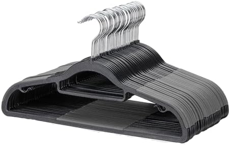 30-Pack Plastic Clothes Hangers, Space Saver, Non Slip, 360° Swivel Hook, 0.2 Inches Slim, Sturdy Heavy Duty Coat Hangers, Durable Hangers for Suits, Black and Dark Gray by SmartHomeforYourFamily