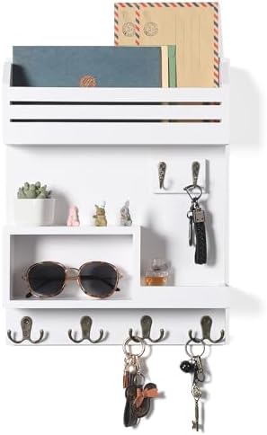 Key Holder for Wall, Wall Mounted Mail Organizer with 6 Metal Key Hooks, Key Racks for Home Entryway Decor, Luxury White - Image 2