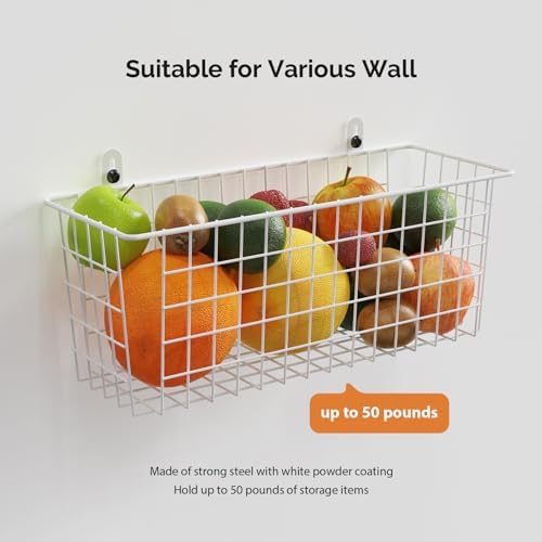 MaraFansie [Extra Large Wire Basket 2-Pack Hanging Wall Organizer Cabinet Storage Basket Wall Mounted Shelves Rustic Farmhouse Decor for Home Kitchen Bathroom, White - Image 5