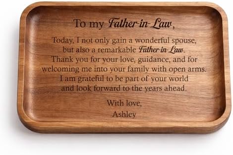 Personalized Father-in-Law Wooden Valet Tray, Custom Engraved Wood Catchall Organizer for Keys, Watch, Wallet, Ring, Jewelry, Wedding Birthday Gift for Father in Law from Daughter in Law by HatafaFurni