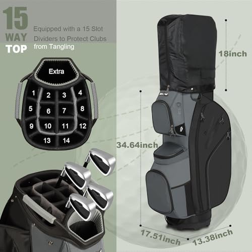 15 Way Golf Cart Bag with Organizer Top, Golf Club Cart Bag for Men - Image 2
