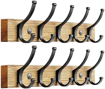 Optish Coat Rack Wall Mount, 16.5 Inches Wood Coat Hooks Wall Mount, Wall Coat Rack with 5 Hooks, Hat Rack Wall Hooks for Hanging Coat, Bag, Towel (2Pack, Natural) by Optish