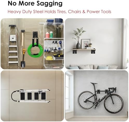 14" Garage Hooks Heavy Duty 4-Pack - Garage Storage System Hooks, Ladder Hooks for Garage Wall & Broom Holder Wall Mount | Non-Slip Tire Rack & Heavy Duty Wall Hooks for Hanging Ladders, Chairs. - Image 6