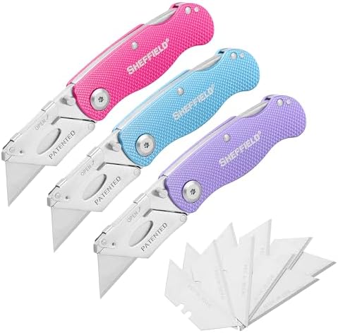 Sheffield Lock Back Utility Knife 3 Pack with 10 Utility Knife Blades by Sheffield