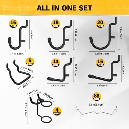 ELEAD 200-Piece Extra Thick Pegboard Hooks Set, 1/4" Heavy Duty Black Peg Board Organizer Accessories, Metal Pegboard Accessories with Pegs Lock, Peg Board Hooks for Hanging - Image 3
