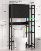 Over The Toilet Storage Cabinet with Doors - 7 Tier Bathroom Organizer with Adjustable Shelf, Freestanding Space Saver Rack Above Toilet Stand with 4 Hooks for Bathroom, Restroom, Laundry, Black - Image 3