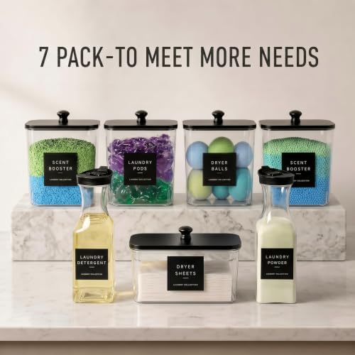 5+2 Pack Laundry Pods Containers & Dryer Sheet Holder & Laundry Detergent Dispenser, Laundry Room Organization and Storage Jars with Lids, Labels and Scoops for Scent Booster, Powder, Pods - Image 3