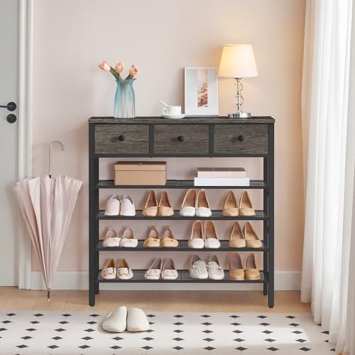 YATINEY 5-Tier Shoe Rack with 3 Drawers, Metal Shoe Organizer for 20 Pairs with Storage Shelves and Wooden Top, for Entryway, Hallway, Foyer, Closet, Charcoal and Black SS35BC - Image 2