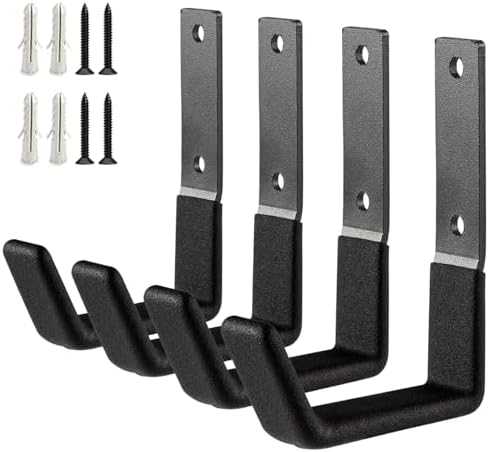 Heavy Duty Steel Hooks - Wall Mount Organizer for Garage & Garden Tools, Hoses & More (4, Small) by Unknown