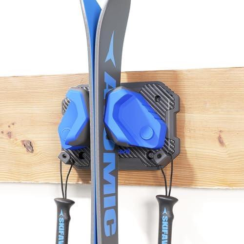 Ski & Snowboard Wall Rack for Garage Wall Fits Any Ski/board, Ski Wall Mount Holders Damage-Free Storage Rack, Garage Organization Space-Saving Winter Gear Organizer, Blue, 1 Pack by SkifavsSkiWallMount