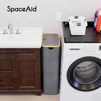 SpaceAid Slim Laundry Hamper with Lid, 65L Narrow Clothes Basket Bin with Bamboo Handles, Skinny Tall Collapsible Hamper for Bedroom, Bathroom, Dorm, Laundry Room - Grey - Image 5