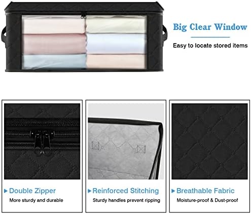 HomeHacks 3-Pack Clothes Organizer Storage Bags, 35L Storage Bins, Black | Foldable Storage Box Container with Zippers, Clear Window, Reinforced Handles for Closet, Dorm, Pillows, Bedding, Sweater - Image 3