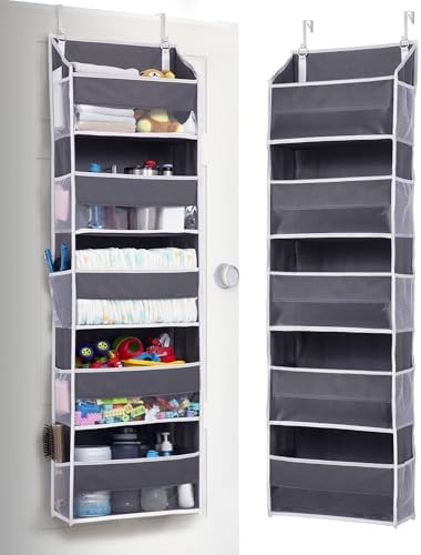 ULG 1 Pack Over Door Organizer with 5 Large and 10 Mesh Side Pockets, 44 lbs Weight Capacity Hanging Storage with Clear Window Kids Toys, Shoes, Diapers, Dark Grey, 5 Layers by ULG