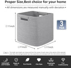OIAHOMY Storage Cubes 11 Inch Storage Bins 3-Pack Woven Square Basket Grey - Image 3