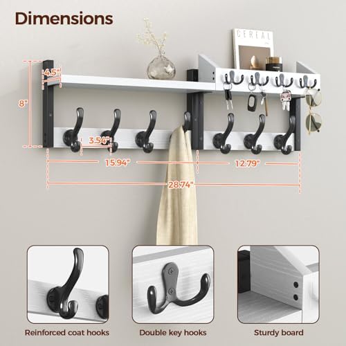 Evermagin 29" Coat Rack Wall Mount with Shelf for Entryway, White - Image 3