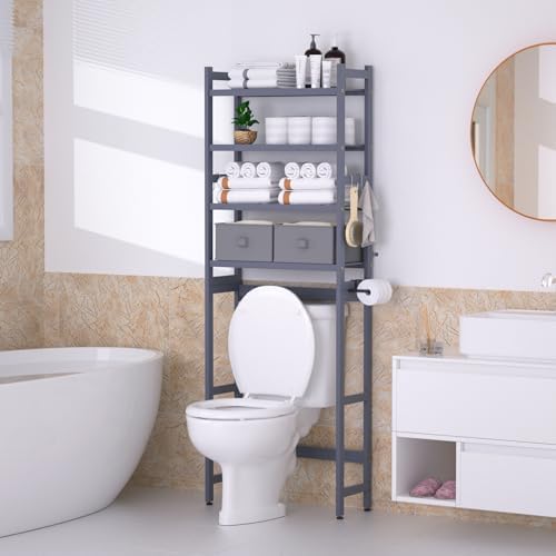 Cozivolife Over The Toilet Storage: 4-Tier Rack with 2 Baskets (Grey) - Image 2
