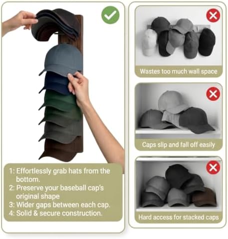 2-Pack Wall-Mounted Hat Storage Organizer, Wooden Space-Saving Rack for Cap - Image 2