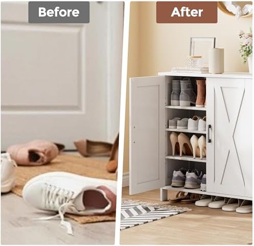 Homleke Farmhouse Shoe Cabinet with 2 Barn Doors & Wood Legs - Image 5