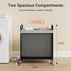 ELYKEN Laundry Hamper 2 Section, 100L Rolling Laundry Sorter with Wheels - Image 3