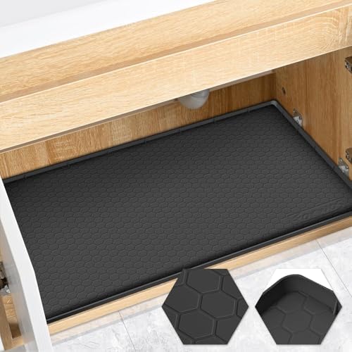 Silicone Under Sink Mat, 31"x22", Waterproof Cabinet Liner, Black by FORWOS