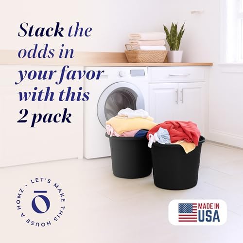 HOMZ Utility Tub, Storage Bucket with Rope Handles, 17 Gal, Black, 2 Pack - Image 2