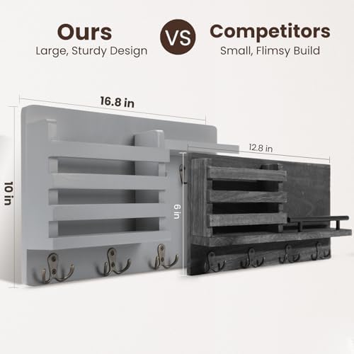 Nekon Mail Holder for Wall, 16.8 Inch Mail Organizer, Gray - Image 6