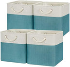 Temary Cubes Storage Baskets 12 Inch Cube Storage Bins for Shelf, Fabric Storage Cubes for Gift Empty Baskets for Home, Collapsable Box Basket for Storage (White&Teal) by TEMARY