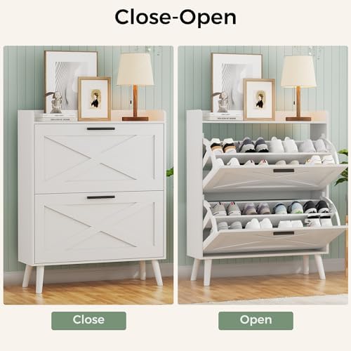 Homleke Farmhouse Shoe Storage Cabinet with Flip Drawers & Barn Door Design - Image 6