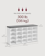 VASAGLE Shoe Bench with Cushion, 20 Compartments, 12 x 47.2 x 24.7 Inches - Image 3