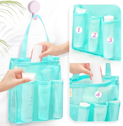 famichan Mesh Shower Caddy Portable, Gym Travel Camp Dorm Room Essentials for College Student Boy Girl, Bathroom Shower Bag - Blue - Image 2