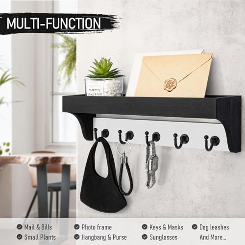 Rebee Vision Key Holder Wall Mount with Shelf for Entryway, Black & White - Image 2