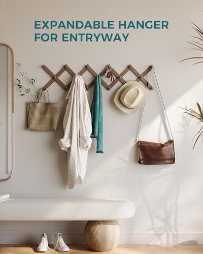 OROPY Accordion Wall Hanger with 17 Pegs, Expandable Wooden Coat & Hat Rack - Image 3