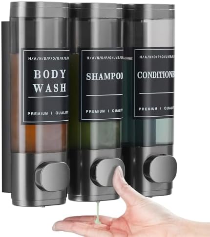 Shampoo and Conditioner Dispenser,Unisence Shower Dispenser 2 Chamber No Drill Wall-Mounted Shampoo Dispenser for Shower Wall Mounted Body Wash Dispenser for Bathroom Hotel Large Capacity,Dark Gray by CaboDeseado