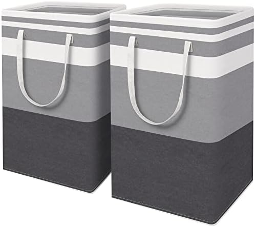 HomeHacks 2-Pack Large Laundry Basket, Waterproof, Freestanding Laundry Hamper, Collapsible Tall Clothes Hamper with Extended Handles for Clothes Toys in the Dorm and Family Gradient Grey, 88L | Waterproof, Freestanding, Collapsible Clothes Hamper with... by HomeHacks