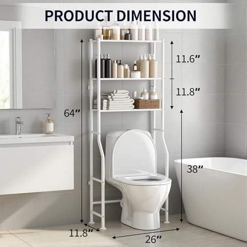 3-Tier Over Toilet Storage, Anti-Tip, 64" H, White - Image 2