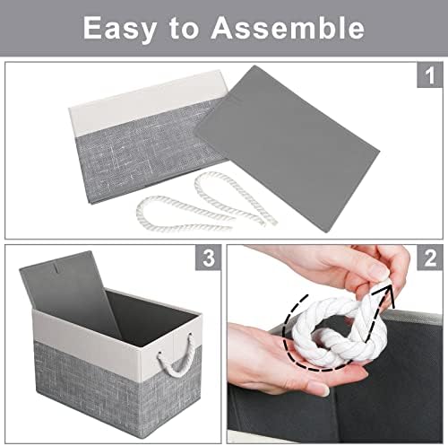 Fab totes Storage Bins 6-Pack, Foldable Storage Baskets for Organizing Toys, Books, Shelves, Closet, Large Storage Box with Rope Handles, Sturdy Organizer Bins, White & Grey - Image 5