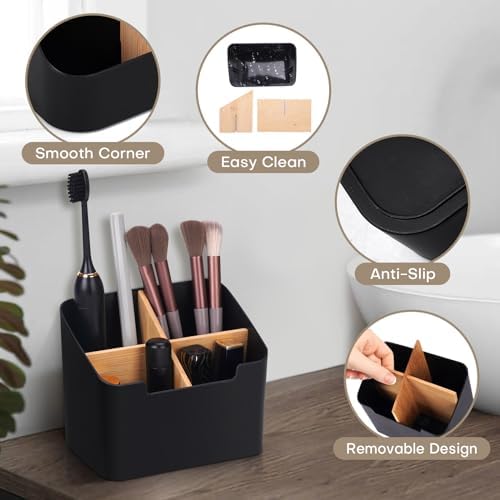 Ayswupt Toothbrush Holders for Bathrooms,Electric Toothbrush and Toothpaste Holder with Divider for Bathroom Countertop Organizer,Toothbrush Caddy for Kids Family Counter Vanity Storage Black - Image 2