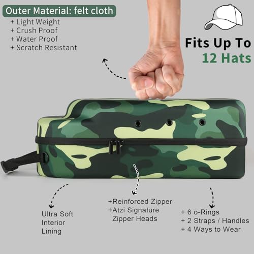 GERMUN Hard baseball hat case, Hat Carrier Travel Case with Adjustable Shoulder Strap, Hat cap case for 12 Baseball Caps - Perfect for Traveling & At-Home Storage (Camo Green) - Image 4