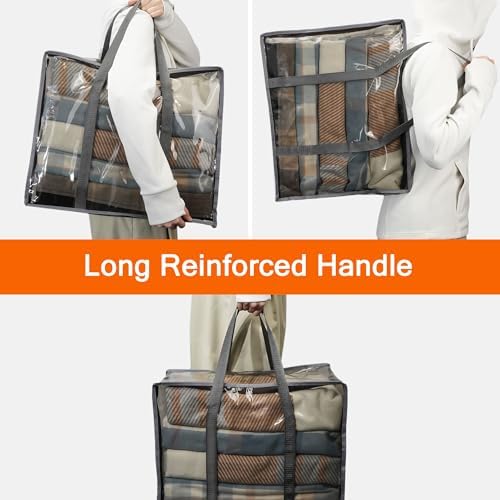 Vieshful Grey 40L Clear Clothes Storage Bag with Zipper 3 Pack Colorful Clothes Organizer Vinyl Storage Bag for Comforter, Blanket, Bedding, Duvet, Transparent Moving Totes - Image 4