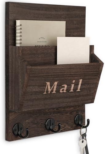 Mail and Key Holder, Wall Key Holder with 2 Mail Organizer Slot and 3 Hooks by Lucundm