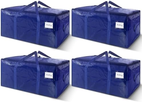 4 Pack Extra Heavy Duty Large Moving Bags with Strong Zipper & Carrying Handles, Sturdy Clothes Storage Bags Totes Bins, Packing Moving Boxes College Supplies, Dark Blue - 24 gal by WTREE