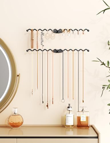 NiHome Wall Mounted Metal Jewelry Organizer Racks for Necklaces, Earrings, Bracelets, Rings, Decorative Display Wave Design Storage Holders for Bedroom, Bathroom, Kitchen, Entryway (4-Pack, Black) - Image 3