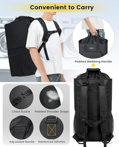 Vorspack Laundry Backpack for College Dorm, Heavy-Duty Hamper, Black - Image 5