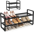 SAYZH Expandable Shoe Rack for Closet, Adjustable Metal Shoe Organizer with Sturdy Mesh Shelves for Boots & Heels, Stackable Shoe Storage for Entryway, Garage, Small Spaces (Black, 2-Tier) by SAYZH
