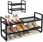 SAYZH Expandable Shoe Rack for Closet, Adjustable Metal Shoe Organizer with Sturdy Mesh Shelves for Boots & Heels, Stackable Shoe Storage for Entryway, Garage, Small Spaces (Black, 2-Tier) by SAYZH