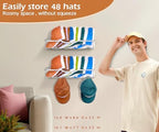 KEETDY Metal Hat Racks for Baseball Caps Wall Hat Organizer Fit 48 Caps Holder, 2 Packs Sturdy Wall Mounted Snapback Storage Organizer, Silver - Image 3