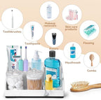 TuCao Marble Bathroom Countertop Organizer, Toothbrush Holders for Bathroom with 2PCS Qtip Holder Dispenser and Toothpaste Holder Drainage for Bathroom Accessories Organization Counter Vanity Storage - Image 4